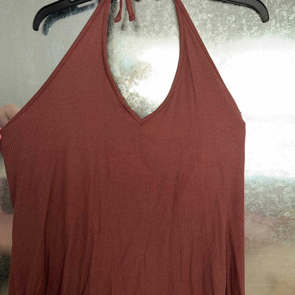 Old Navy Brown Ribbed Halter V-Neck Dress